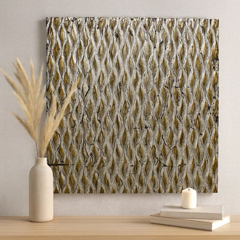 Modern Style Wooden Wall Decor with Patterned Carving, Large, Silver