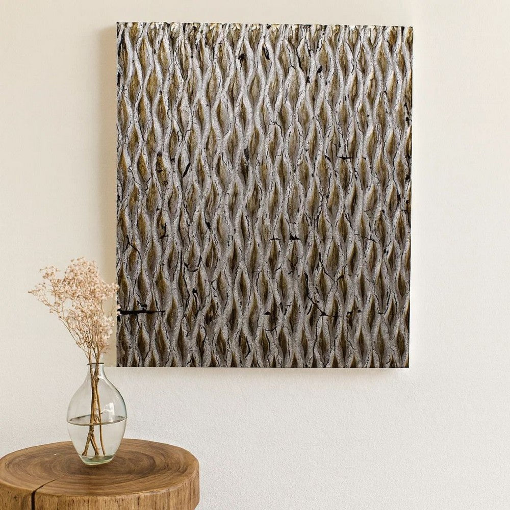 Modern Style Wooden Wall Decor with Patterned Carving, Large, Silver