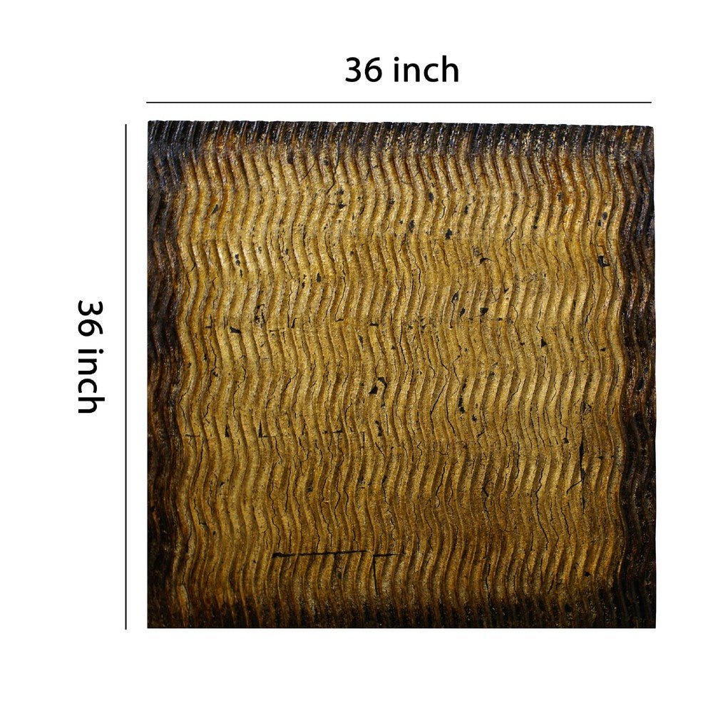 Modern Style Wood Wall Decor with Patterned Carving, Large, Gold & Brown