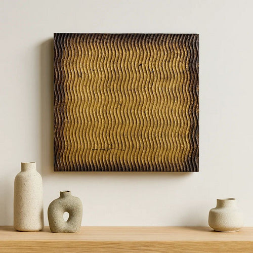 Modern Style Wood Wall Decor with Patterned Carving, Large, Gold & Brown