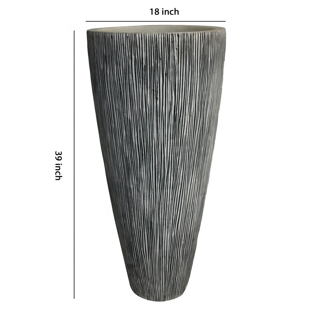 Hand Made Conical Ribbed Flower Vase Sandstone Planter White BM205917