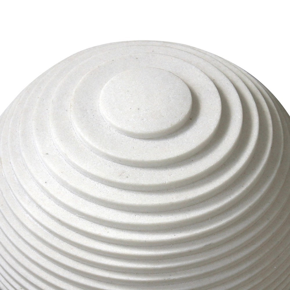 Contemporary Sandstone Polished Ball with Step Carved Lines, White