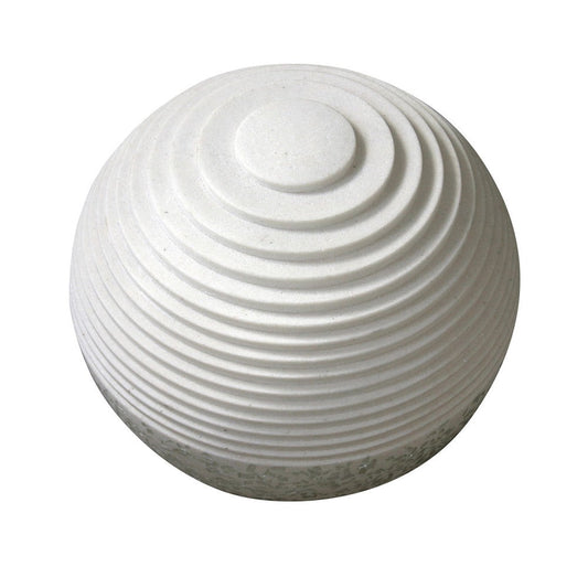 Contemporary Sandstone Polished Ball with Step Carved Lines, White