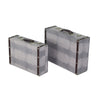 Trunk Style Suitcase with Textured Print Canvas Covering, Gray, Set of 2