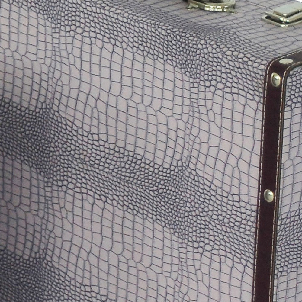 Trunk Style Suitcase with Textured Print Canvas Covering, Gray, Set of 2