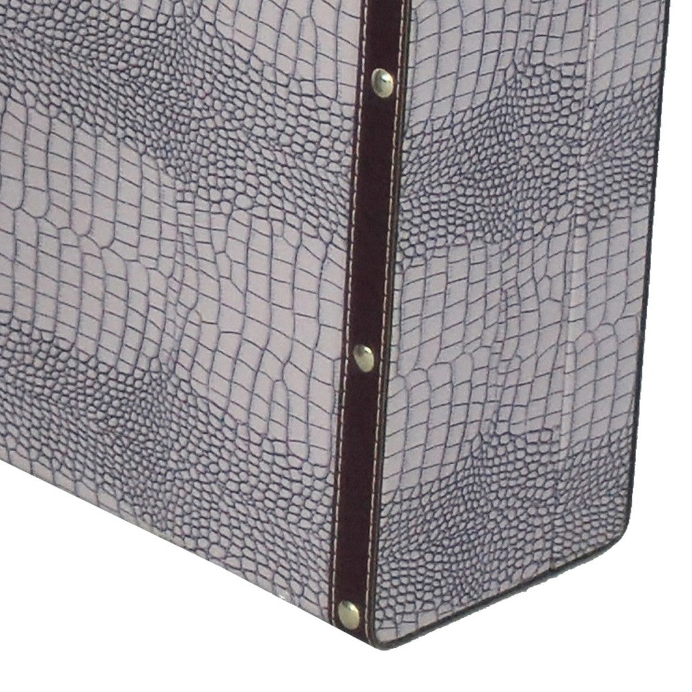 Trunk Style Suitcase with Textured Print Canvas Covering, Gray, Set of 2