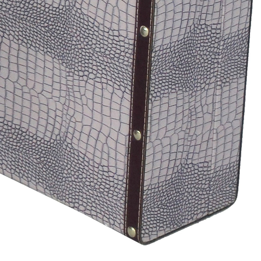 Trunk Style Suitcase with Textured Print Canvas Covering Gray Set of 2 BM205922