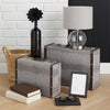 Trunk Style Suitcase with Textured Print Canvas Covering, Gray, Set of 2