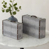 Trunk Style Suitcase with Textured Print Canvas Covering, Gray, Set of 2