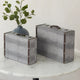 Trunk Style Suitcase with Textured Print Canvas Covering, Gray, Set of 2