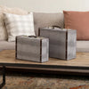 Trunk Style Suitcase with Textured Print Canvas Covering, Gray, Set of 2