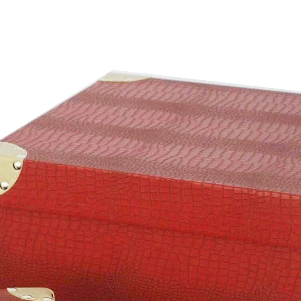 Storage Trunk with Textured Canvas Upholstery Red and Gold Set of 3 BM205925