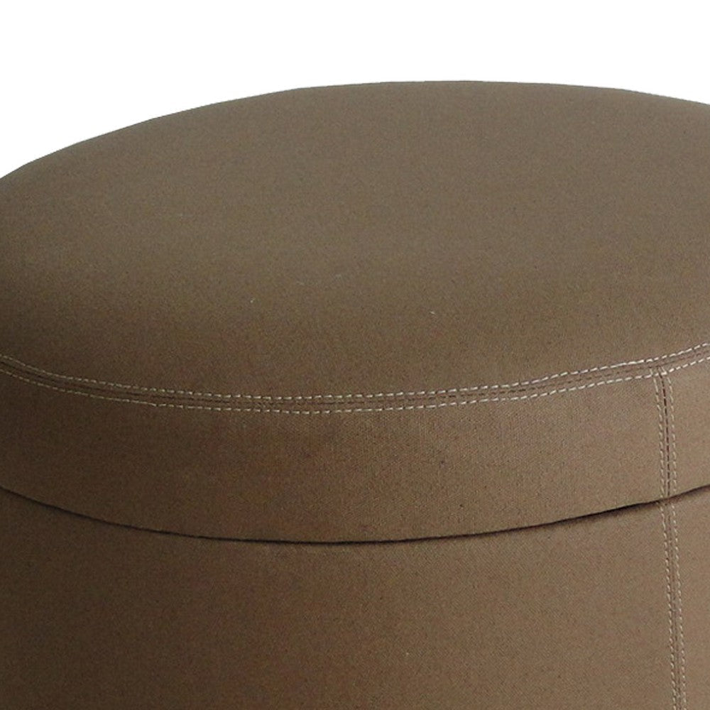 Fabric Upholstered Round Ottoman with Double Stitch Details Brown BM205927