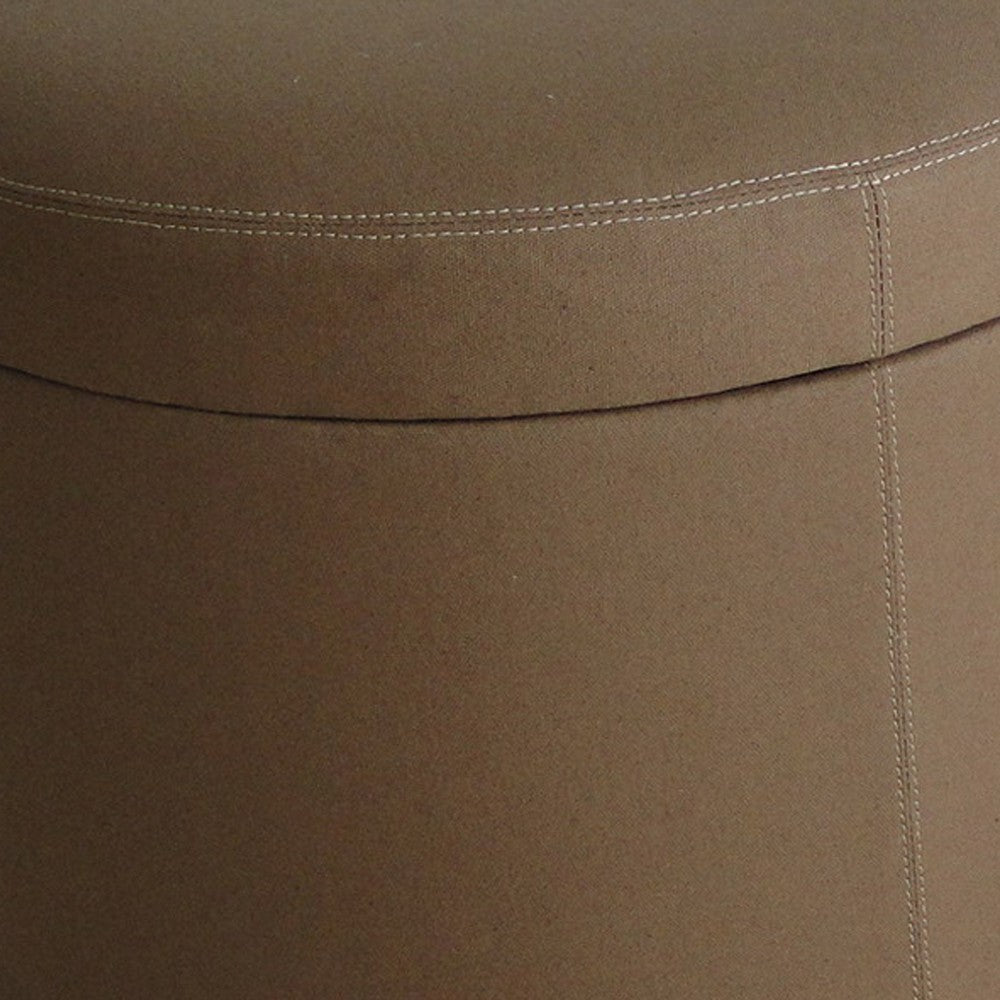 Fabric Upholstered Round Ottoman with Double Stitch Details Brown BM205927