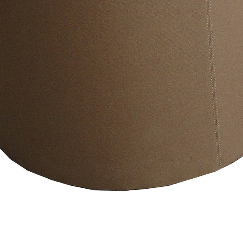 Fabric Upholstered Round Ottoman with Double Stitch Details Brown BM205927
