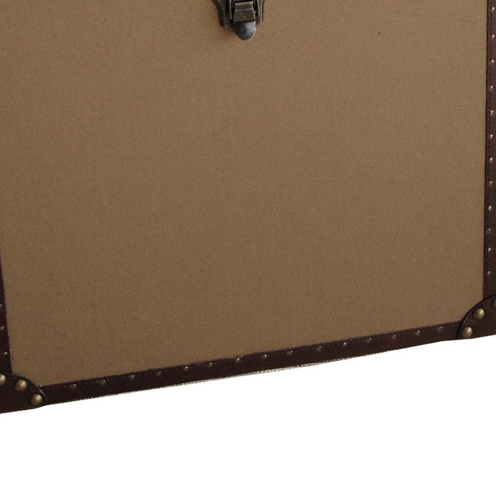 Fabric Upholstered Square Trunk with Nailhead Details Brown Set of 2 BM205929
