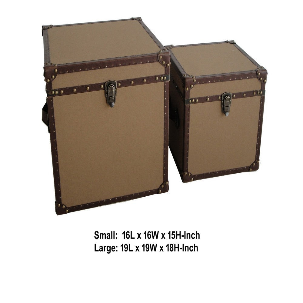 Fabric Upholstered Square Trunk with Nailhead Details Brown Set of 2 BM205929