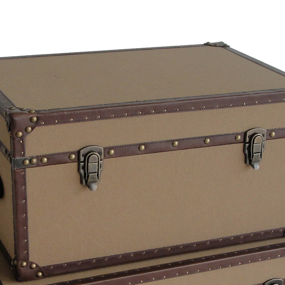 Fabric Upholstered Rectangular Trunk with Nailhead Details Brown Set of 2 BM205930