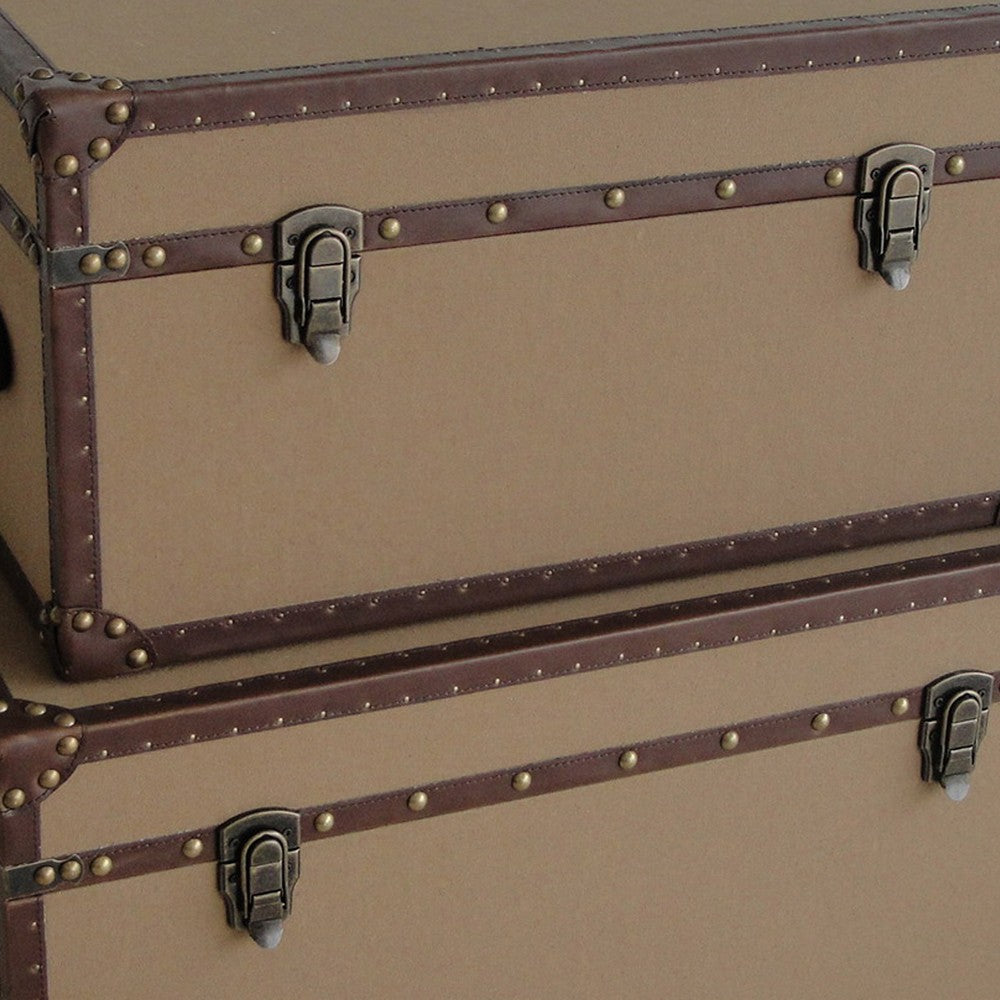 Fabric Upholstered Rectangular Trunk with Nailhead Details Brown Set of 2 BM205930