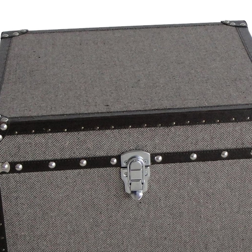 Fabric Upholstered Square Trunk with Nailhead Details, Gray, Set of 2