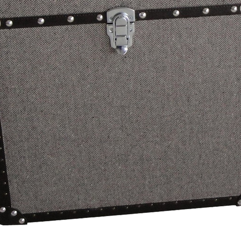 Fabric Upholstered Square Trunk with Nailhead Details, Gray, Set of 2
