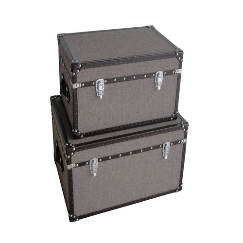 Fabric Upholstered Rectangular Trunk with Nailhead Details Gray Set of 2 BM205933