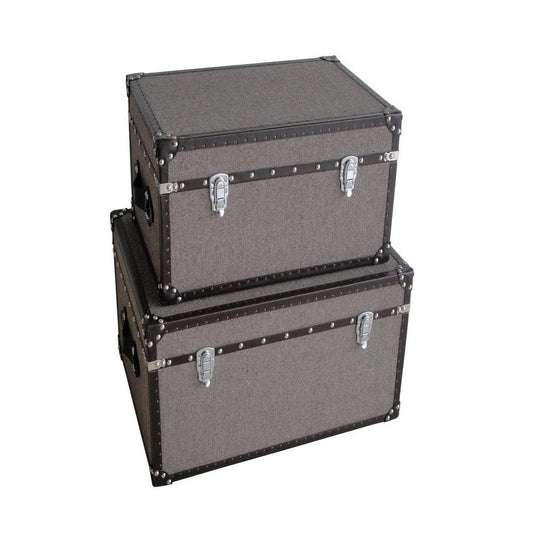 Fabric Upholstered Rectangular Trunk with Nailhead Details Gray Set of 2 BM205933
