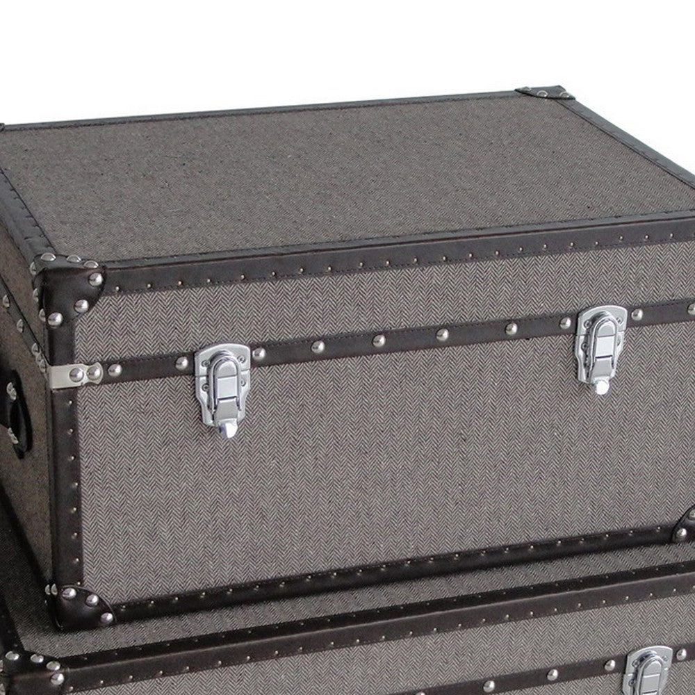 Fabric Upholstered Rectangular Trunk with Nailhead Details Gray Set of 2 BM205933