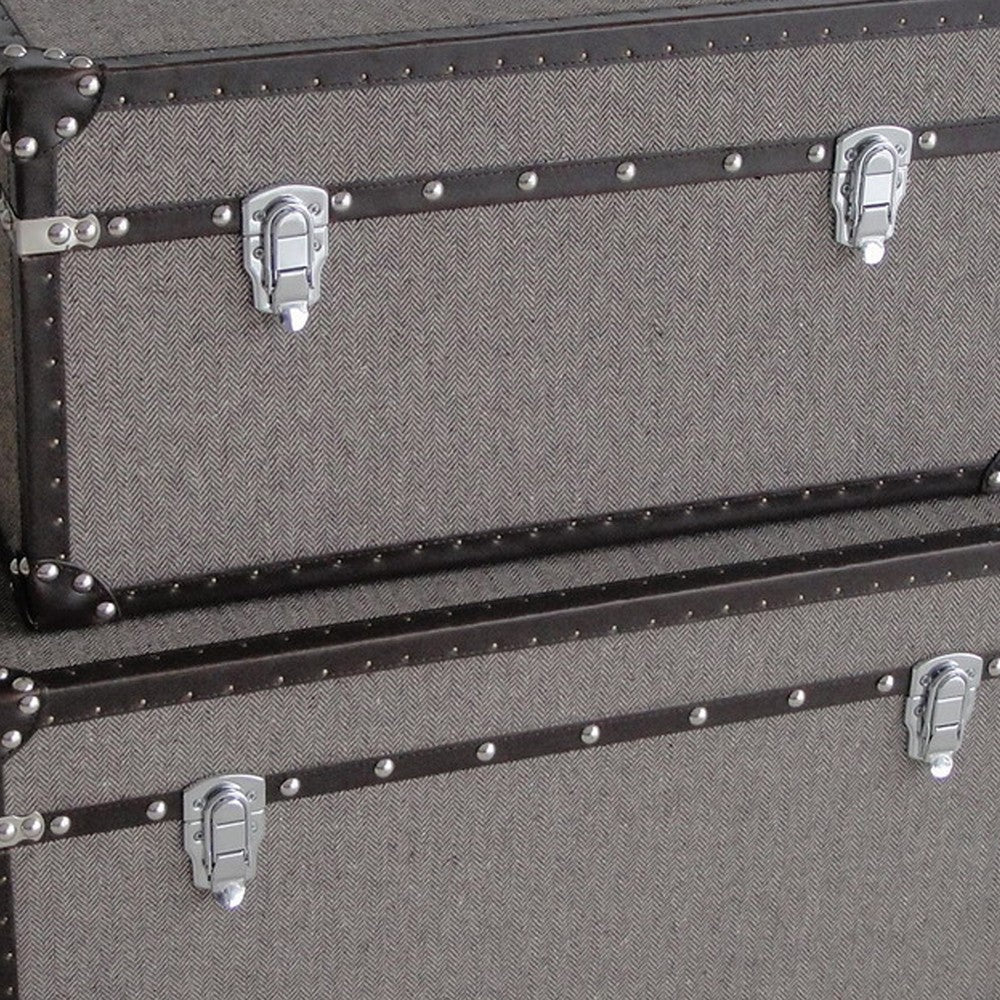 Fabric Upholstered Rectangular Trunk with Nailhead Details Gray Set of 2 BM205933