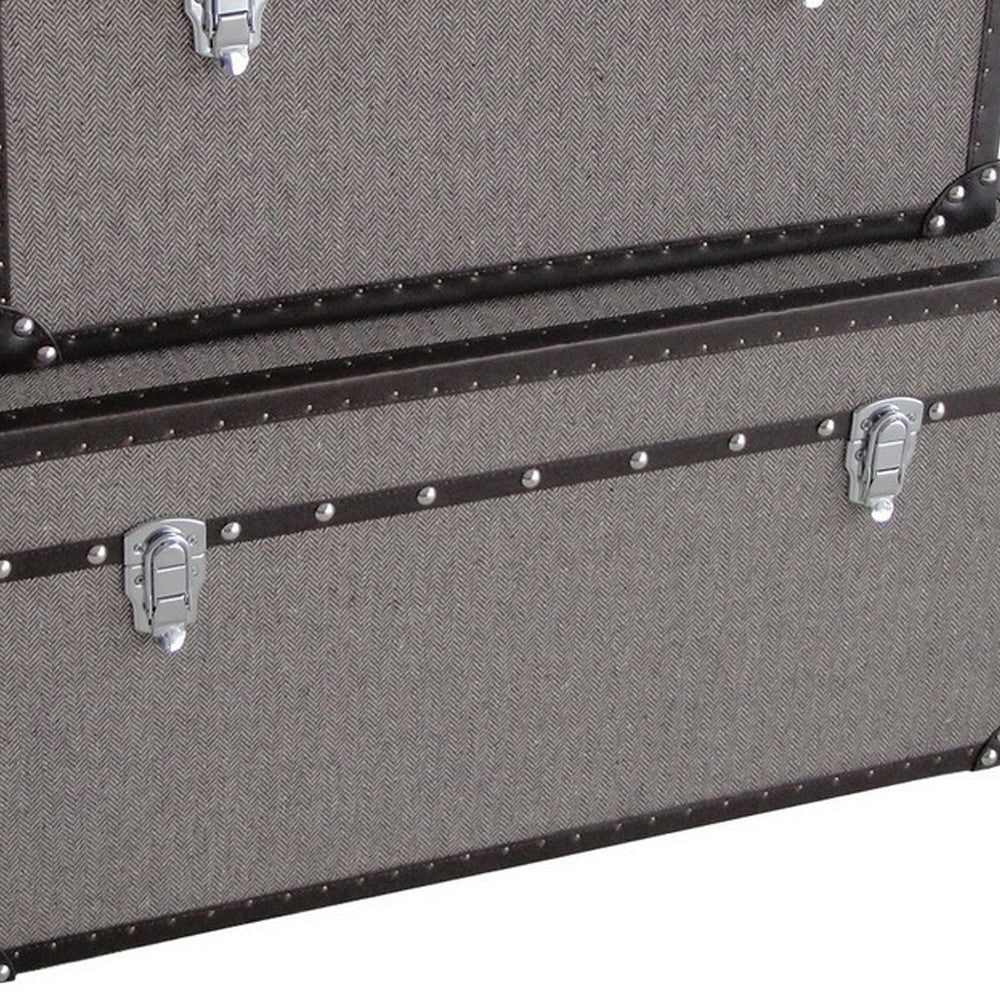 Fabric Upholstered Rectangular Trunk with Nailhead Details Gray Set of 2 BM205933