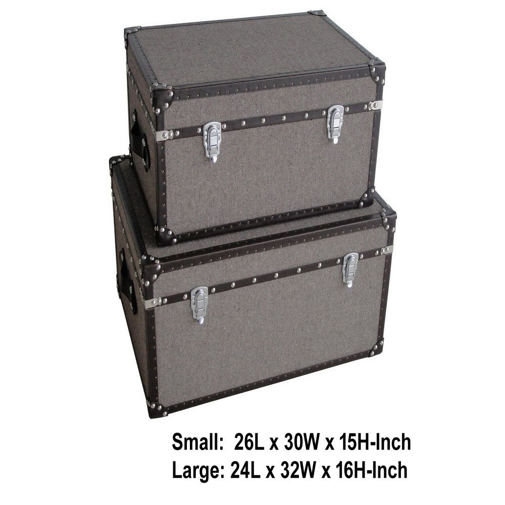 Fabric Upholstered Rectangular Trunk with Nailhead Details Gray Set of 2 BM205933