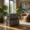 Fabric Upholstered Rectangular Trunk with Nailhead Details, Gray, Set of 2