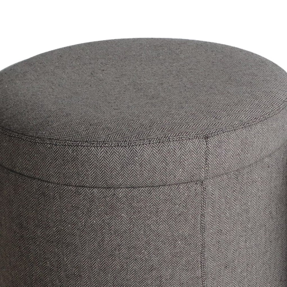 Round Storage Ottoman with Textured Fabric Upholstery Gray BM205936