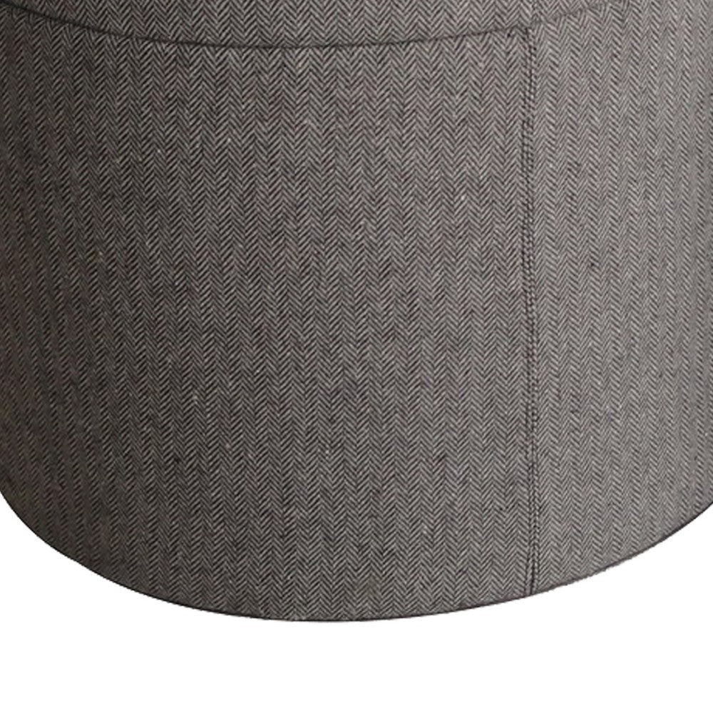Round Storage Ottoman with Textured Fabric Upholstery Gray BM205936