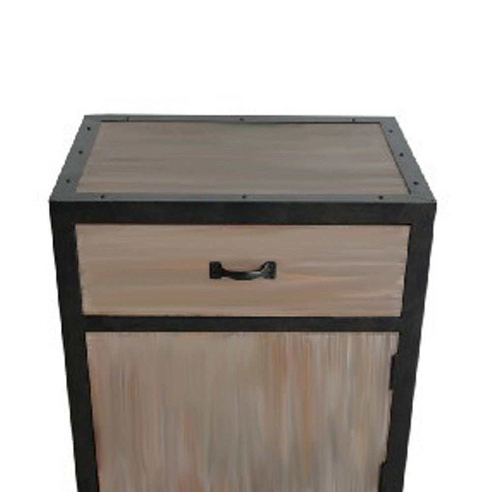 Transitional Wooden End Table with Metal Framing Black & Brown BM205937