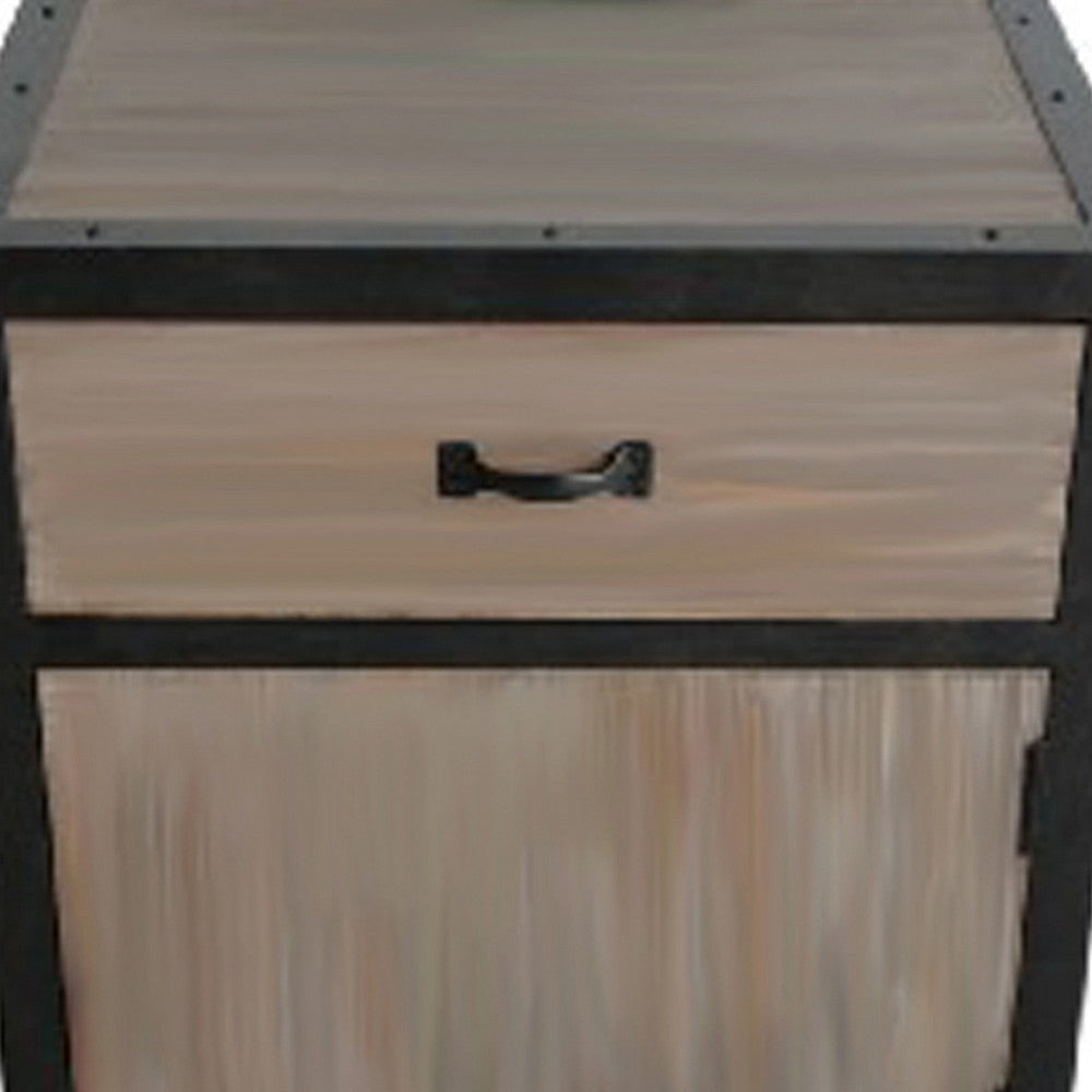 Transitional Wooden End Table with Metal Framing Black & Brown BM205937