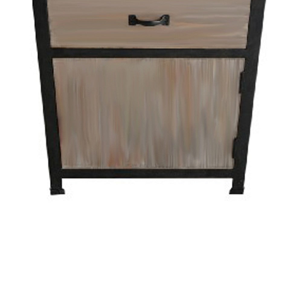 Transitional Wooden End Table with Metal Framing Black & Brown BM205937