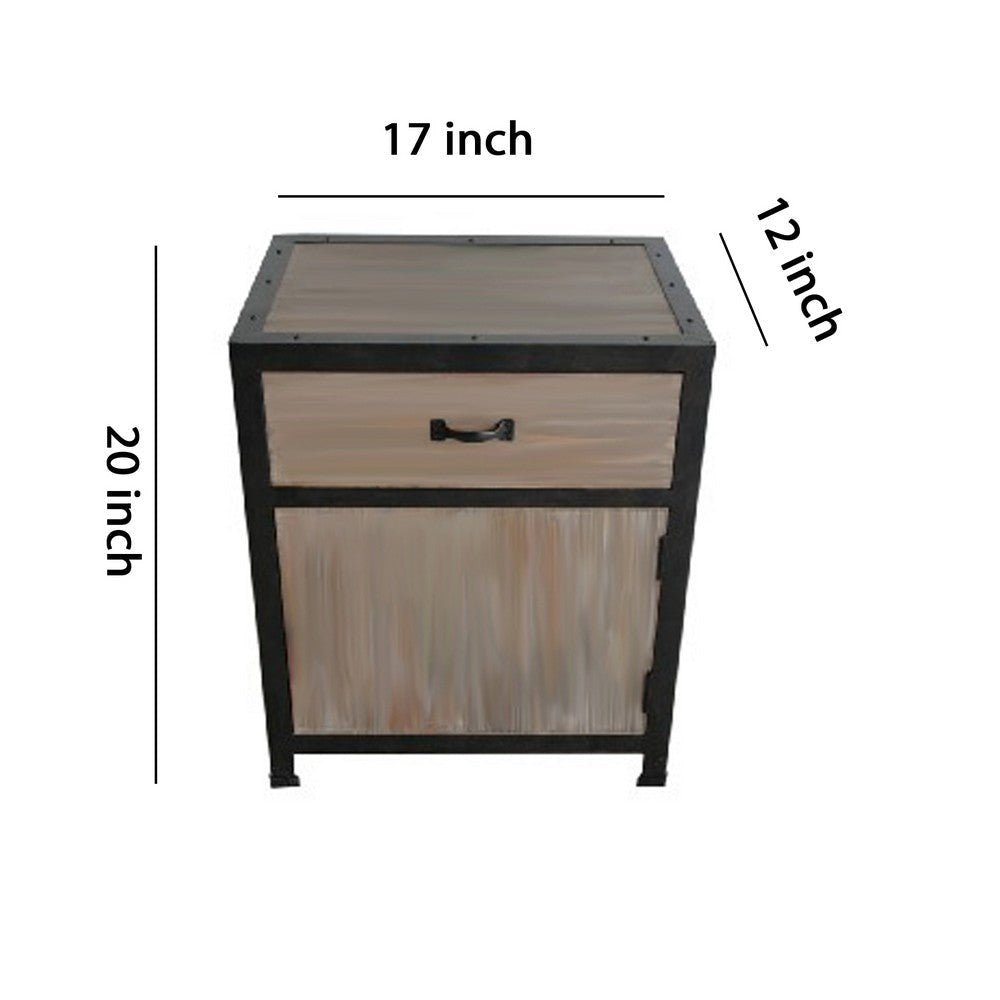 Transitional Wooden End Table with Metal Framing Black & Brown BM205937