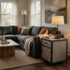 Transitional Wooden End Table with Metal Framing, Black & Brown