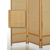 Wooden Frame 3 panel Foldable Screen with Bamboo Straw Details Brown BM205939