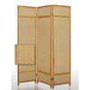 Wooden Frame 3 panel Foldable Screen with Bamboo Straw Details, Brown