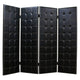 Wooden 4 Panel Screen with Leatherette Button Tufting Details, Black
