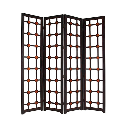 Wooden 4 Panel Screen with Modern Cosmopolitan Design, Black and Red