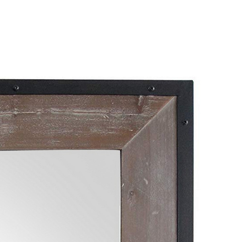 Transitional Mirror with Wooden Framing and Metal Outline Black & Brown BM205943