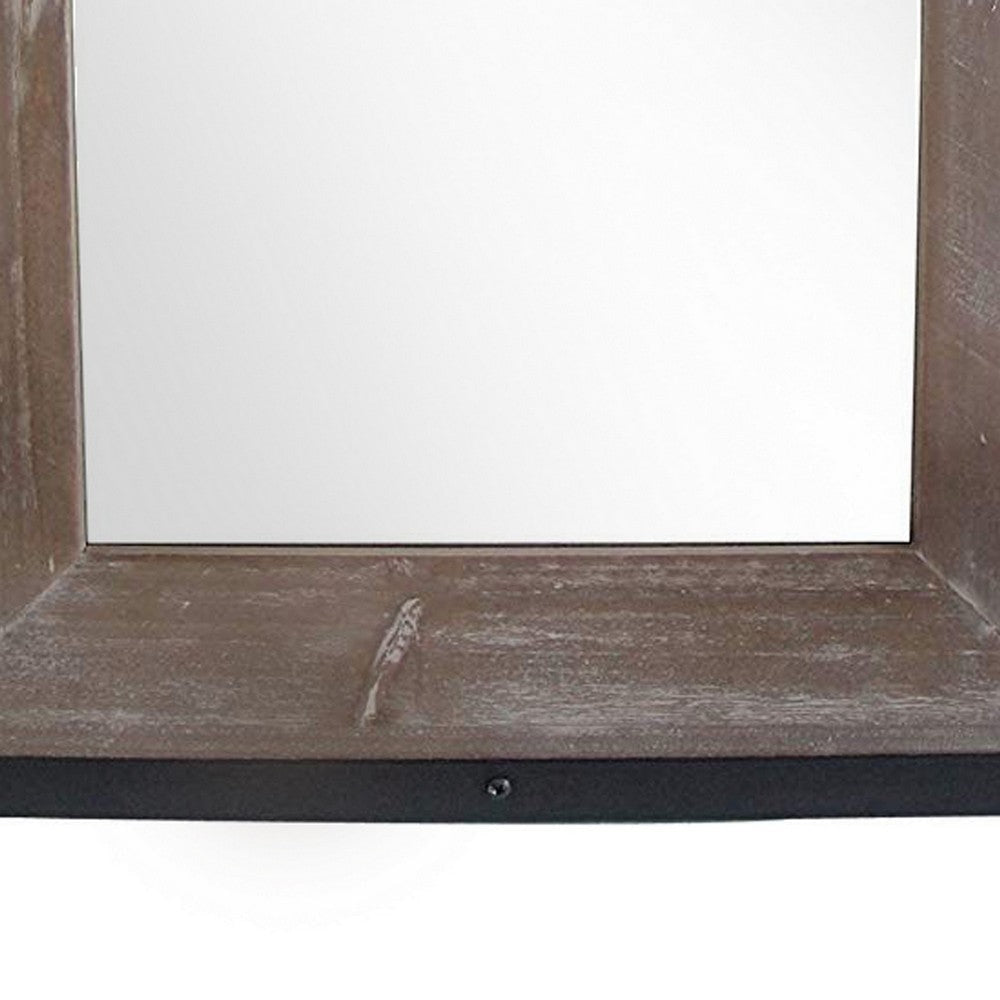 Transitional Mirror with Wooden Framing and Metal Outline Black & Brown BM205943