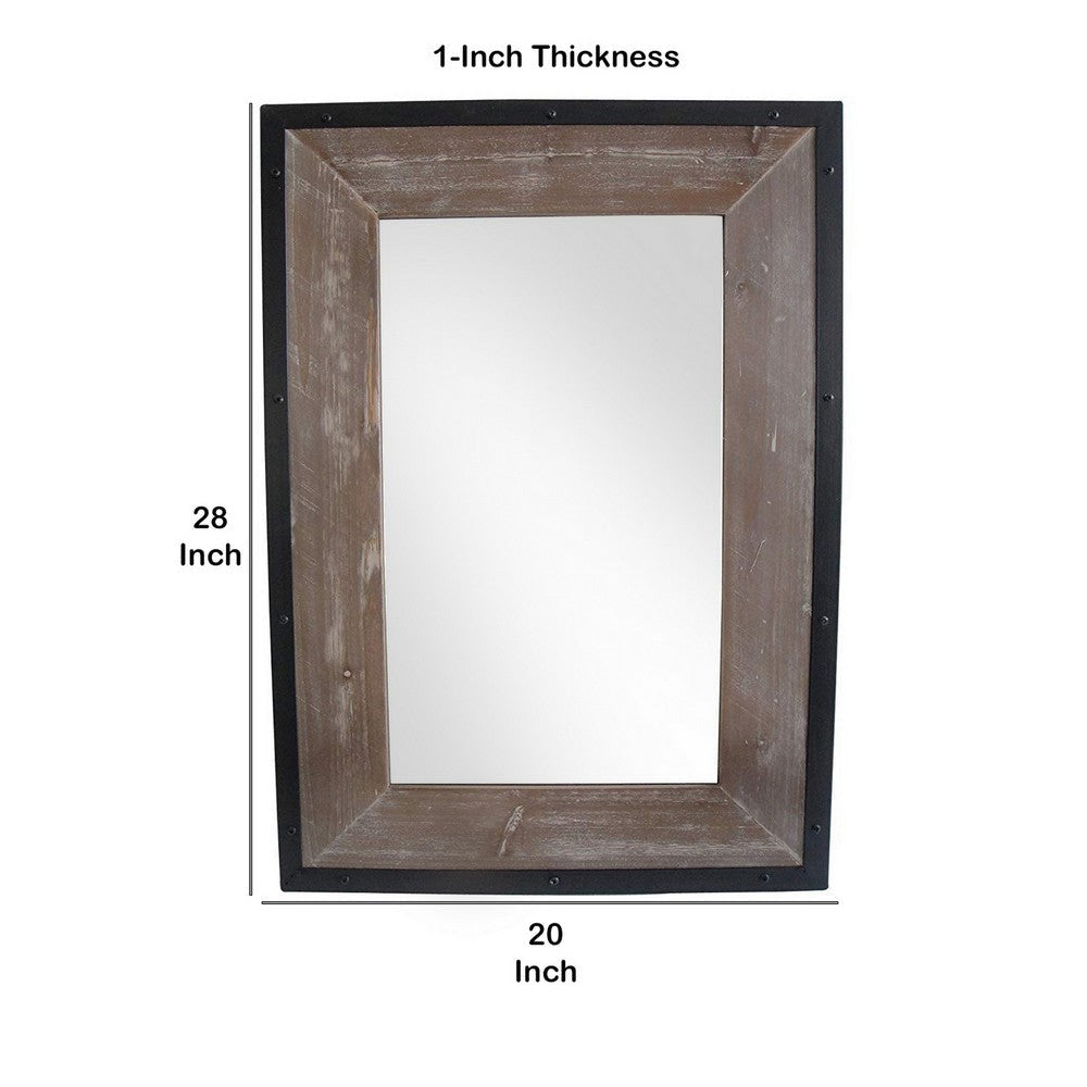 Transitional Mirror with Wooden Framing and Metal Outline Black & Brown BM205943