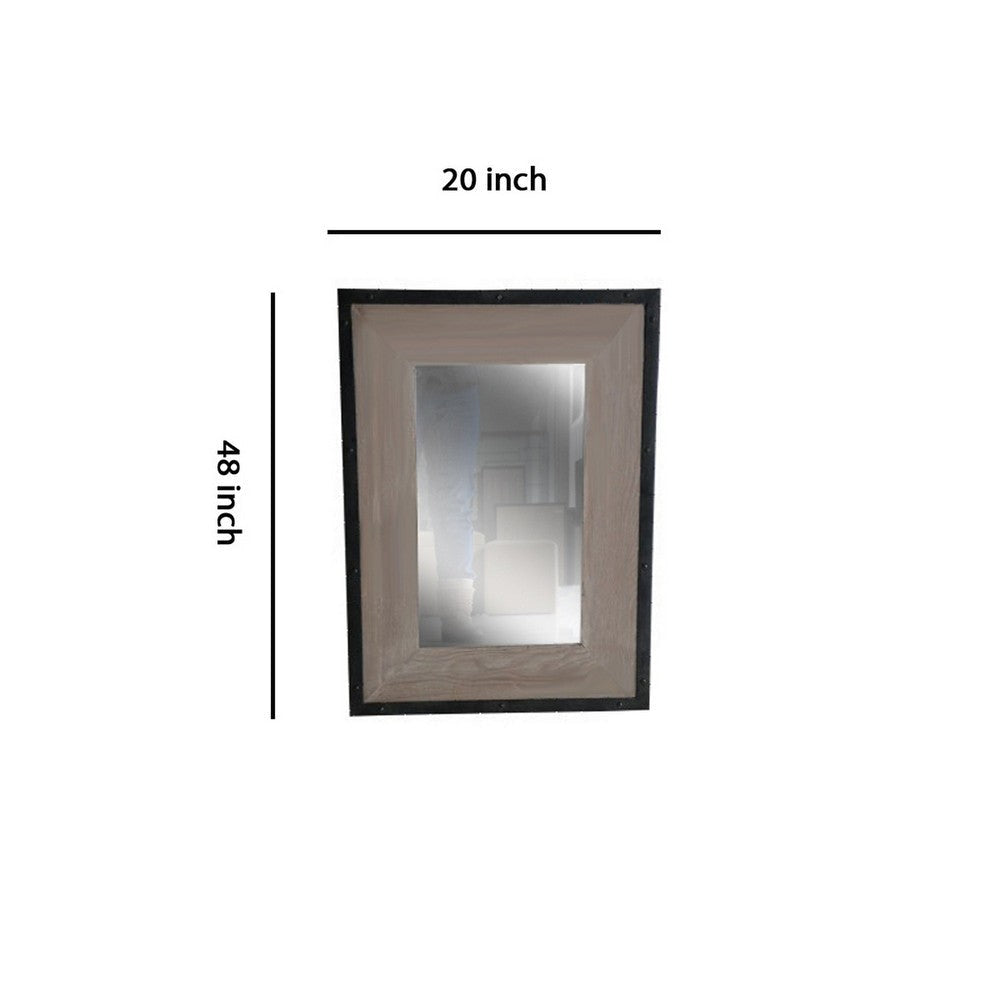 Transitional Mirror with Wooden Framing and Metal Outline Black & Brown BM205943
