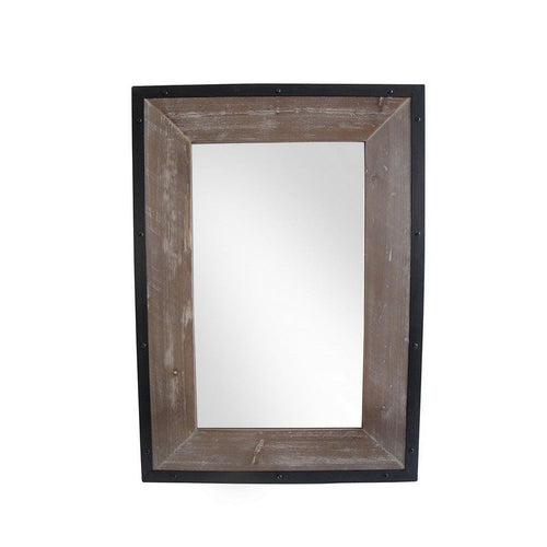 Transitional Mirror with Wooden Framing and Metal Outline, Black & Brown