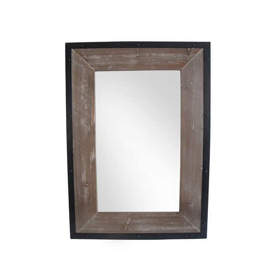 Transitional Mirror with Wooden Framing and Metal Outline, Black & Brown