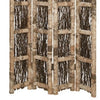 Wooden Foldable Screen with Twig Design 4 Ladder Style Panels, Brown